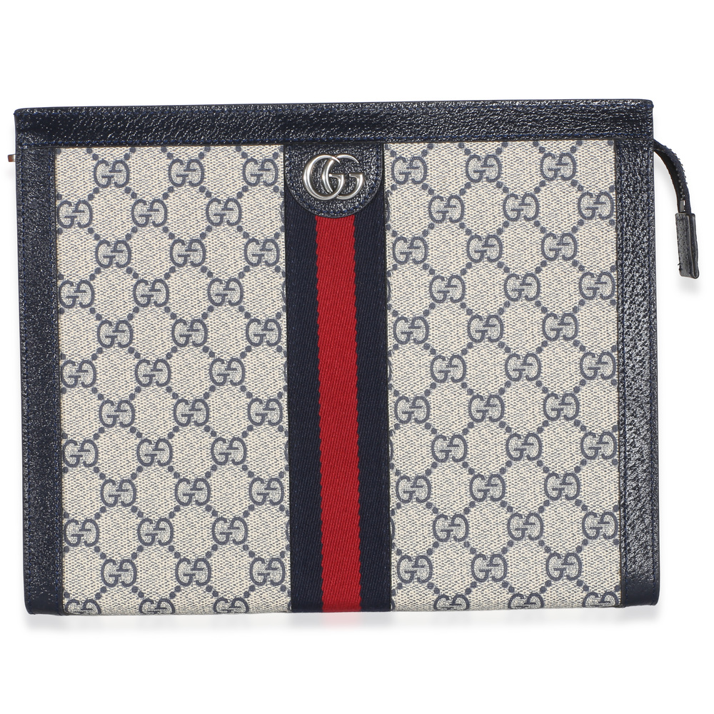 Gucci Navy GG Supreme Canvas Large Ophidia Pouch